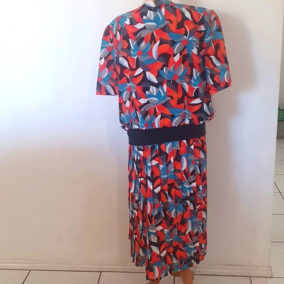 VINTAGE 80S Size 18 Blue/Orange Set Pleated - Picture 5 of 8